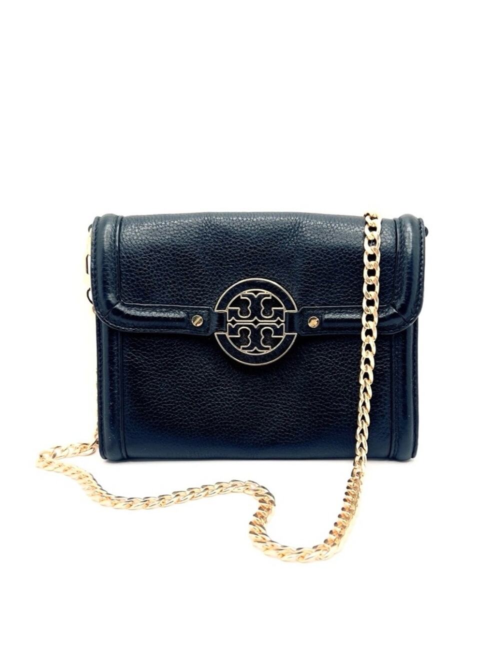 Authentic Tory Burch Black Leather Clutch Wallet W/ Unbranded Chain